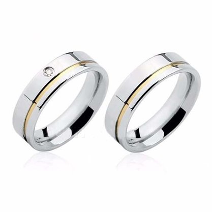 Aliança Prata Lisa Filete Ouro 6mm