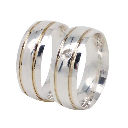 Aliança Prata Lisa Filete Ouro 8mm