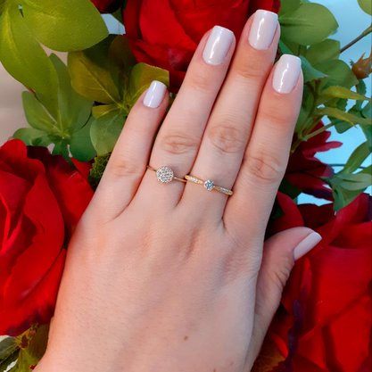 Anel Ouro 416 Aro Simples com 19 Zircônias