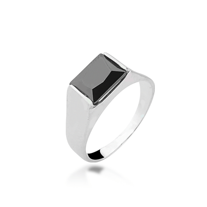 Anel Prata Masculino com Pedra