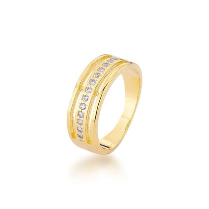Anel Semi Jóia Dourado com Pedras