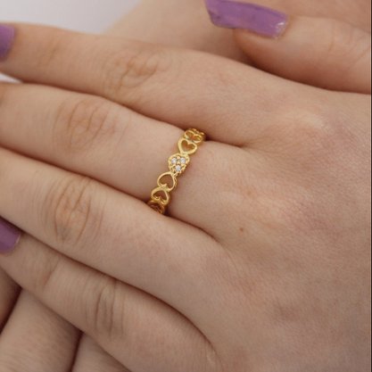 Anel Semi Jóia Dourado Coração com Zircônias