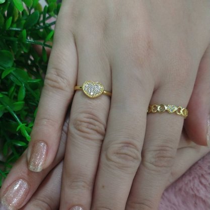 Anel Semi Jóia Dourado Coração com Zircônias