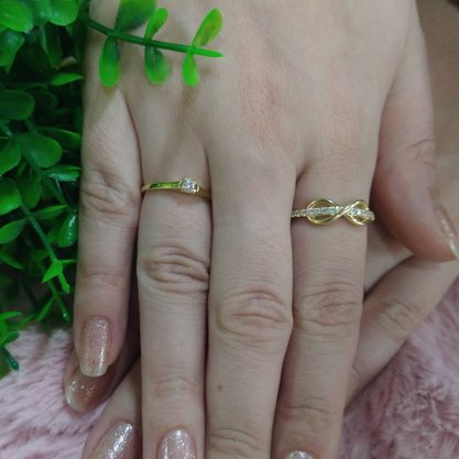 Anel Semi Jóia Dourado Infinito com Zircônias