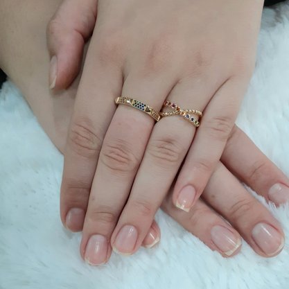 Anel Semi Jóia Dourado Pedras Coloridas
