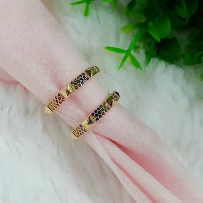 Anel Semi Jóia Dourado Pedras Coloridas