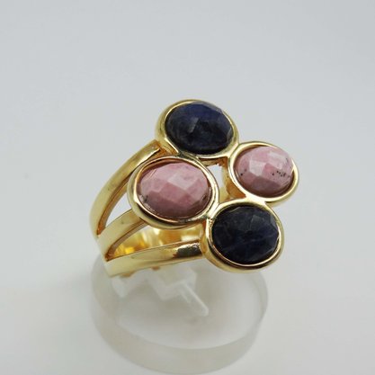 Anel Semi Jóia Pedra Rosa e Azul