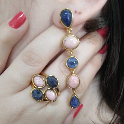 Anel Semi Jóia Pedra Rosa e Azul