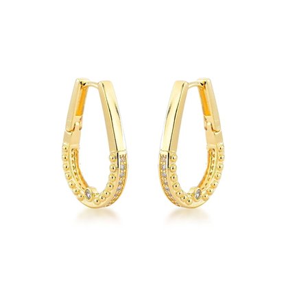 Argola Semi Jóia Dourada Gota com Pedra