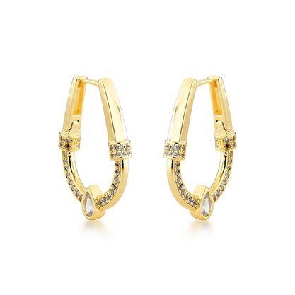 Argola Semi Jóia Dourada Gota com Pedras