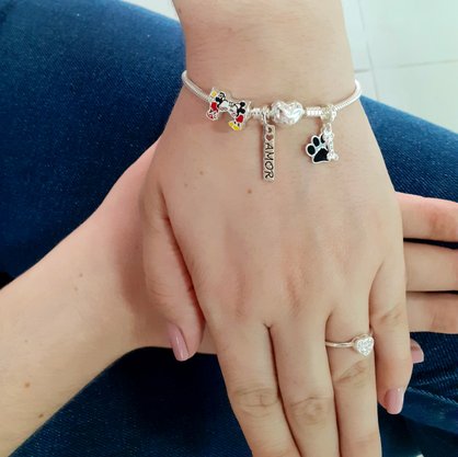 Berloque Prata Beijo Minnie e Mickey