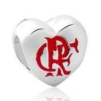 Berloque Prata Separador Coração Time Flamengo
