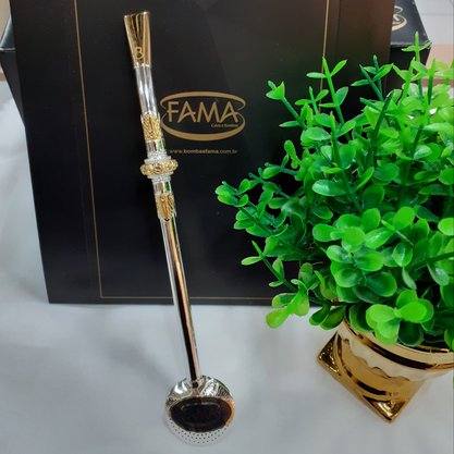 Bomba de Chimarrão Prata com Filete Ouro