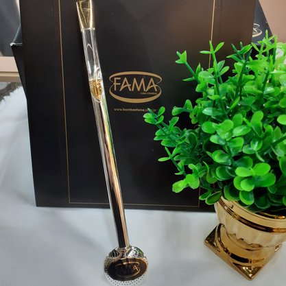 Bomba de Chimarrão Prata com Filete Ouro