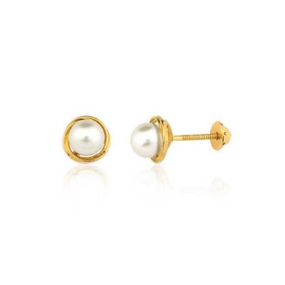 Brinco Ouro 416 Rococó Pérola 5,0 Mm