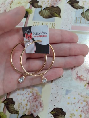 Argola Semi Jóia Gota Zircônia