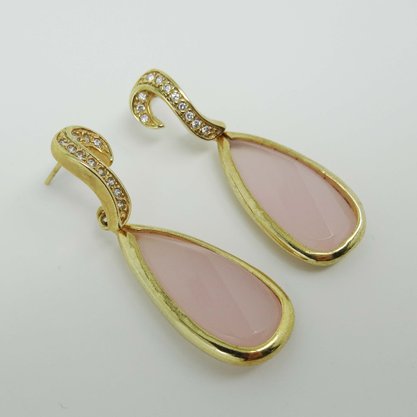 Brinco Semi Jóia Pedra Rosa e Zircônia