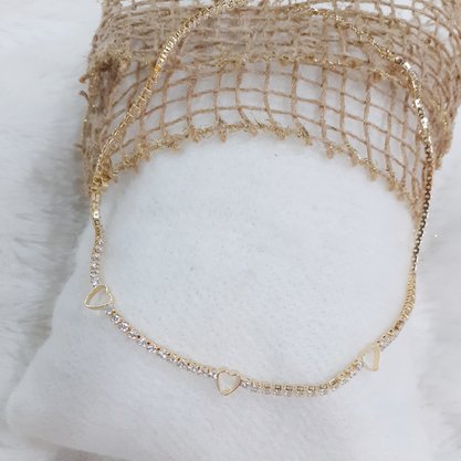 Chocker Semi Jóia Dourado com Zircônias
