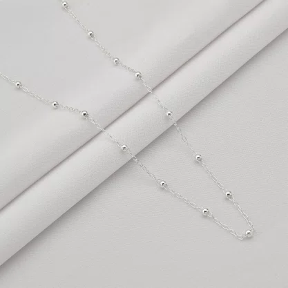 Colar Prata com Bolinhas Intercaladas