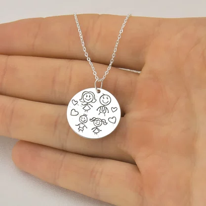 Colar Prata com Medalha Desenhada a Laser Filhos
