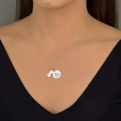 Colar Prata Mãe de Pet Medalha e Ossinho