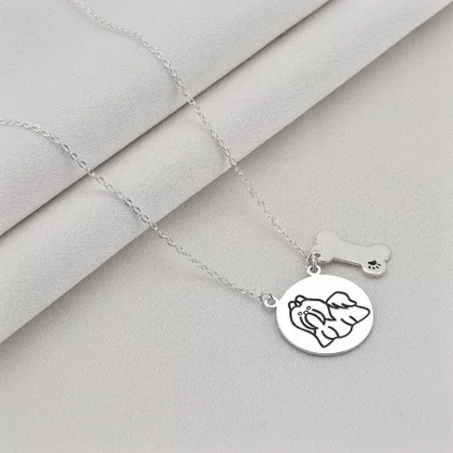 Colar Prata Mãe de Pet Medalha e Ossinho