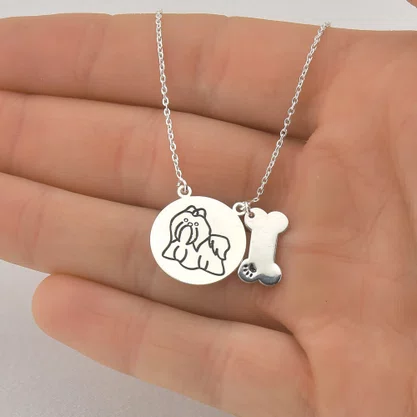 Colar Prata Mãe de Pet Medalha e Ossinho