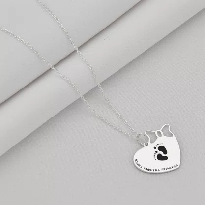 Colar Prata Princesa e Princípe Coração