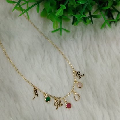 Colar Semi Jóia Dourado Amor com Pedras Coloridas
