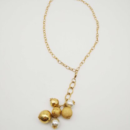Colar Semi Jóia Dourado Bolas e Pérolas
