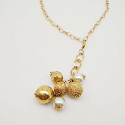 Colar Semi Jóia Dourado Bolas e Pérolas