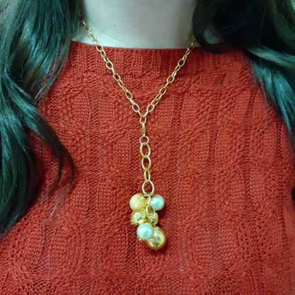 Colar Semi Jóia Dourado Bolas e Pérolas