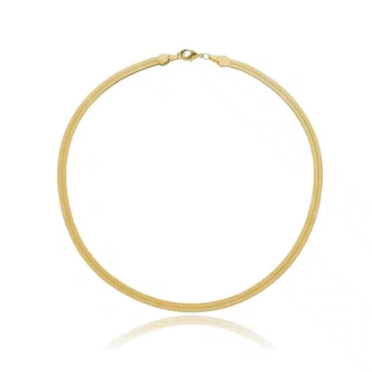 Colar Semi Jóia Dourado Chocker Fita Laminada