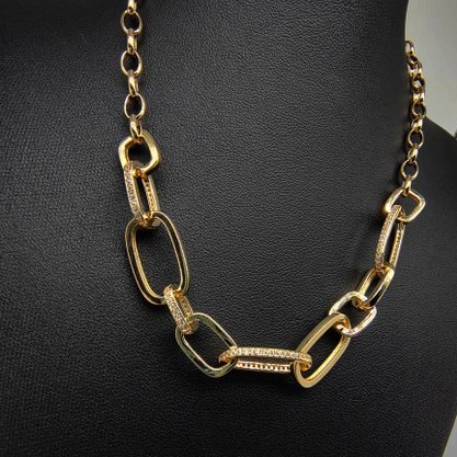 Colar Semi Jóia Dourado com Zircônias