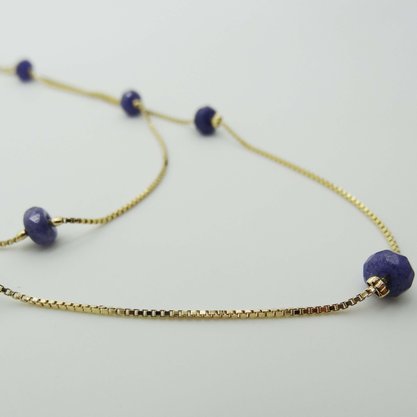 Colar Semi Jóia Dourado Comprido Pingente Pedra Azul