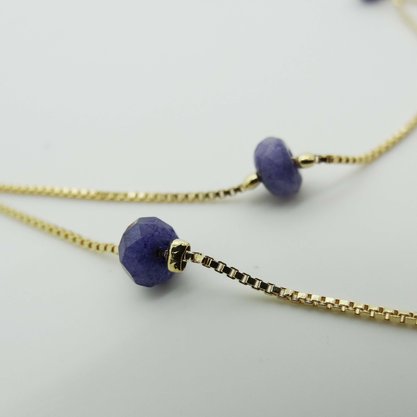 Colar Semi Jóia Dourado Comprido Pingente Pedra Azul