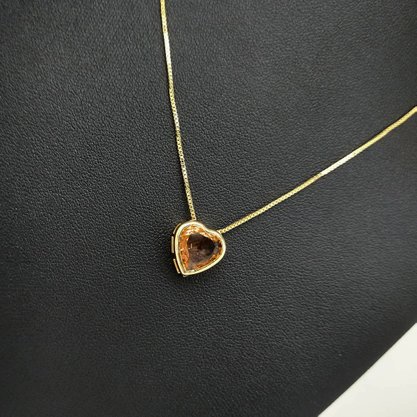 Colar Semi Jóia Dourado Coração Colorido