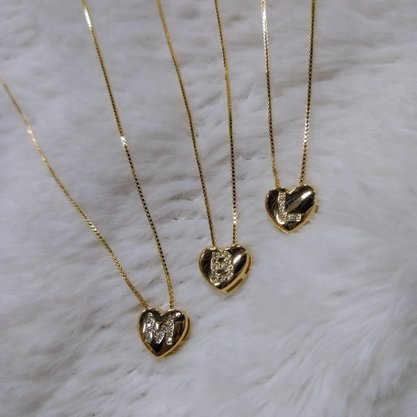 Colar Semi Jóia Dourado Coração com Inicial