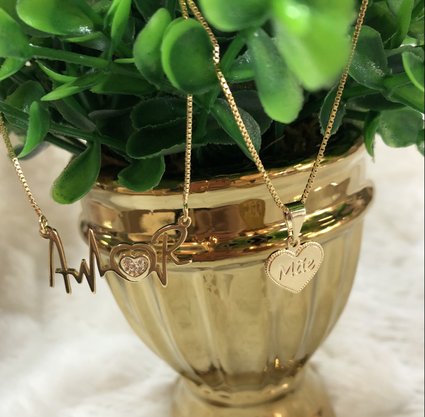 Colar Semi Jóia Dourado Coração Mãe