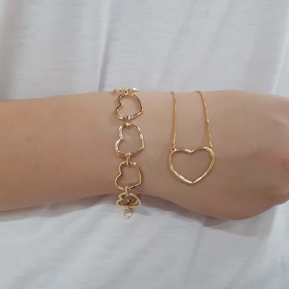 Colar Semi Jóia Dourado Coração Vazado