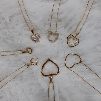 Colar Semi Jóia Dourado Coração Vazado