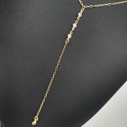 Colar Semi Jóia Dourado Gravatinha com Zircônias
