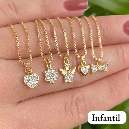 Colar Semi Jóia Dourado Infantil Anjinho