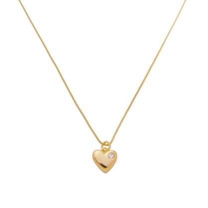 Colar Semi Jóia Dourado Infantil Coração com Pedra
