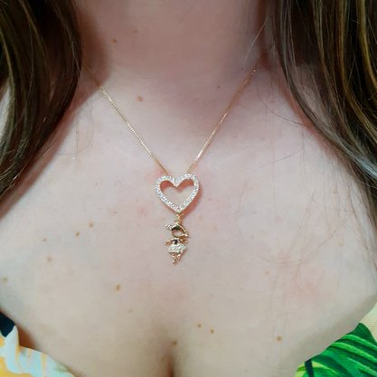 Colar Semi Jóia Dourado Menina Coração
