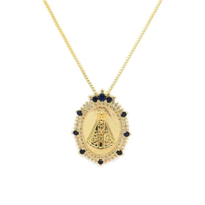 Colar Semi Jóia Dourado N S Aparecida com Zircônias