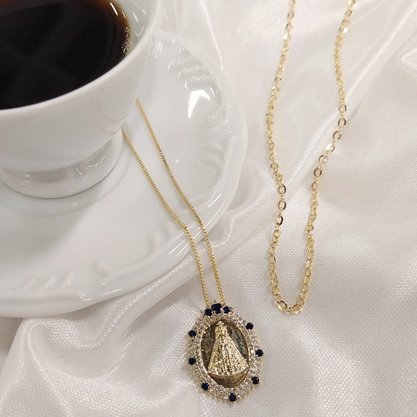 Colar Semi Jóia Dourado N S Aparecida com Zircônias