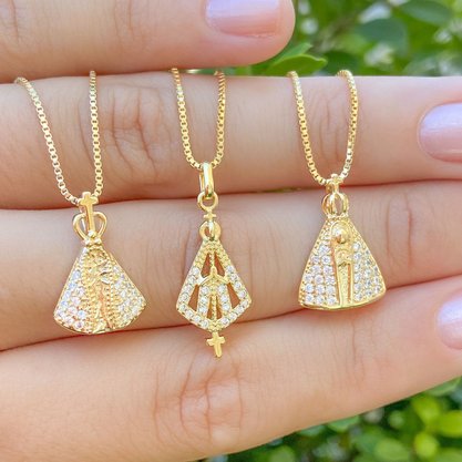 Colar Semi Jóia Dourado Nossa Senhora Aparecida