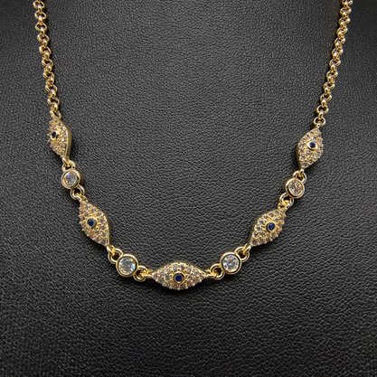Colar Semi Jóia Dourado Olho Grego com Zircônias