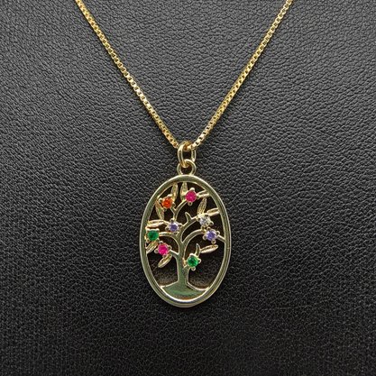 Colar Semi Jóia Dourado Pingente Arvore da Vida